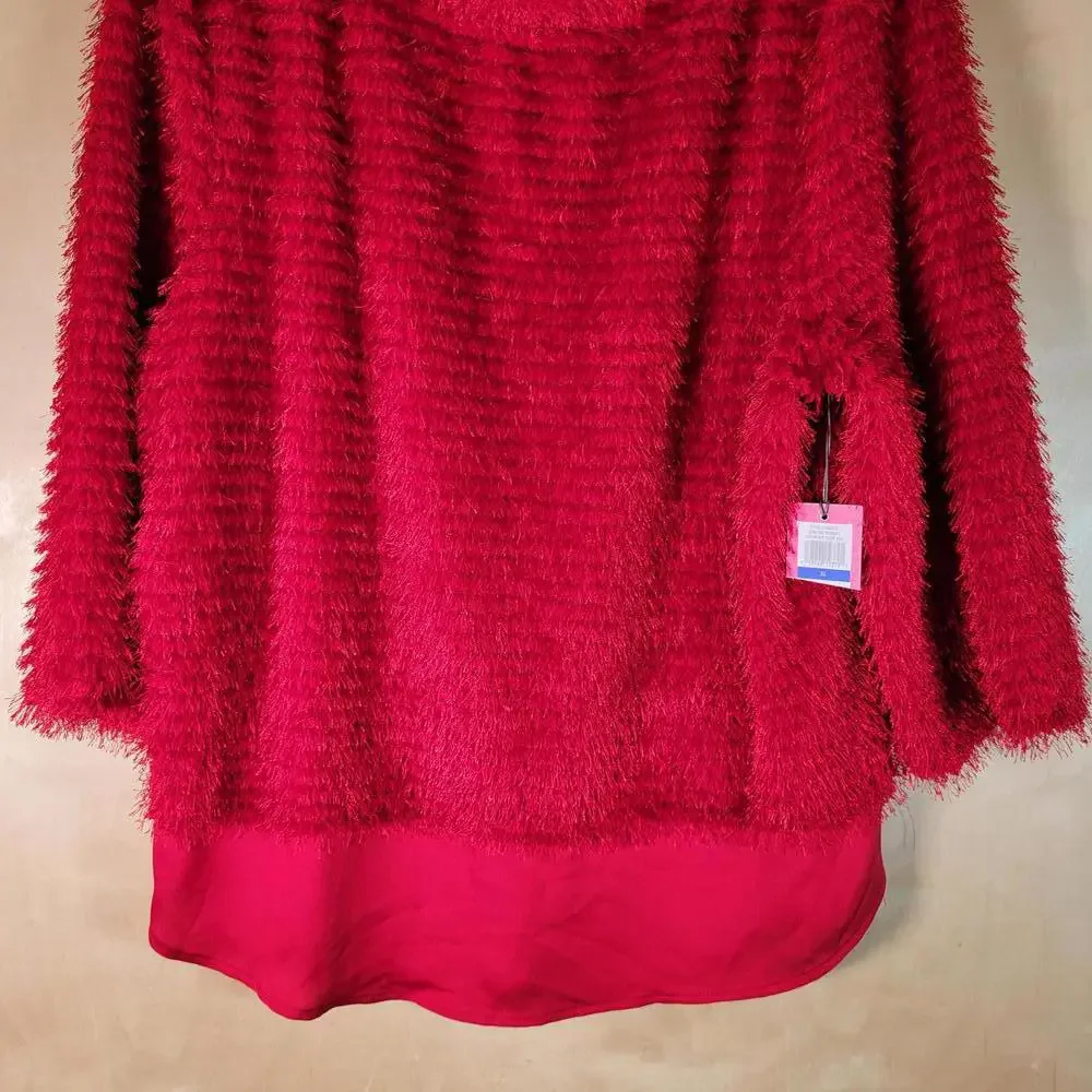 Vince Camuto Tulip Red Eyelash Tinsel Cowlneck Sweater Women Size XL NWT - Picture 8 of 9